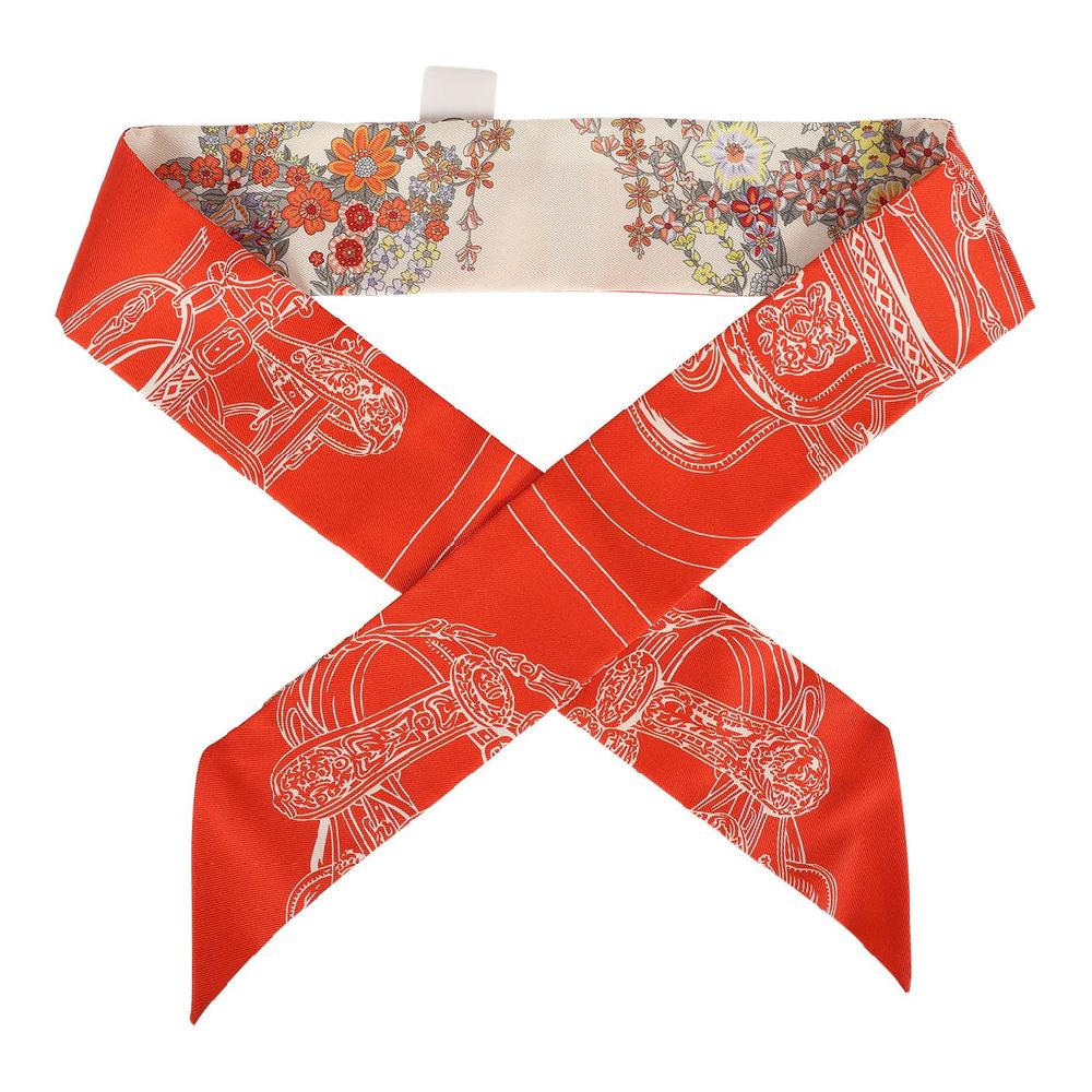 Hermes "Brides de Gala En Fleur" Vanille Orange and Kaki Multi Silk Twilly Pair