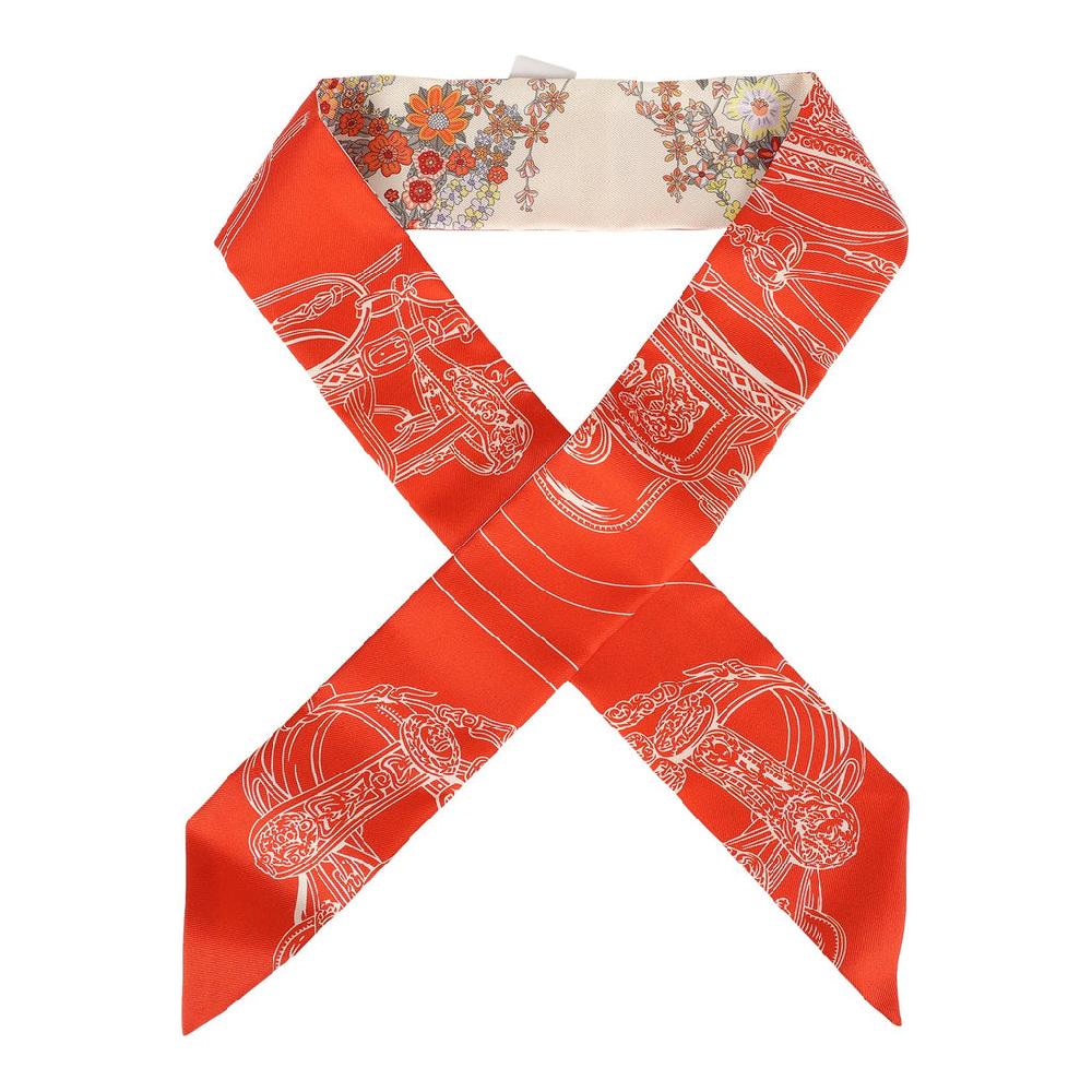 Hermes "Brides de Gala En Fleur" Vanille Orange and Kaki Multi Silk Twilly