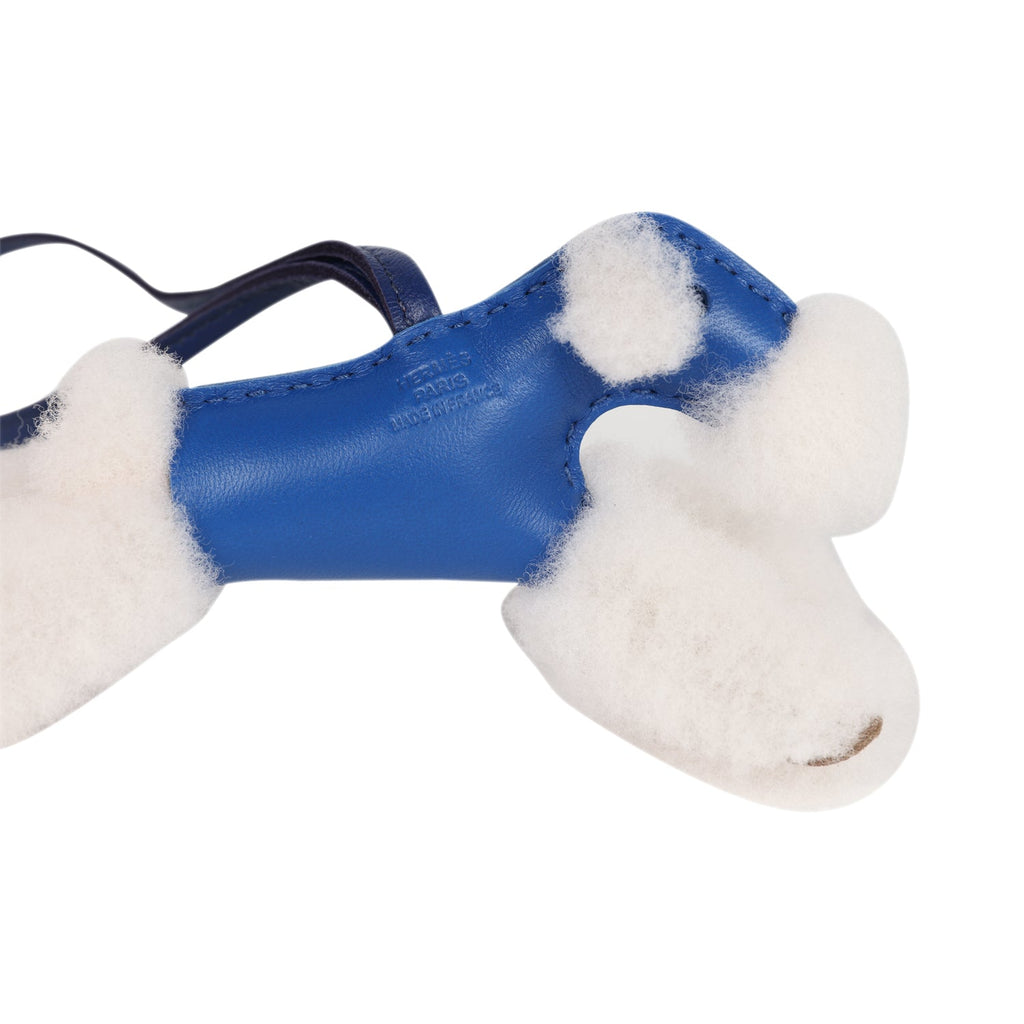 Hermes Budy Charm Bleu France And Bleu Saphir Milo Lambskin And Merino Sheepskin