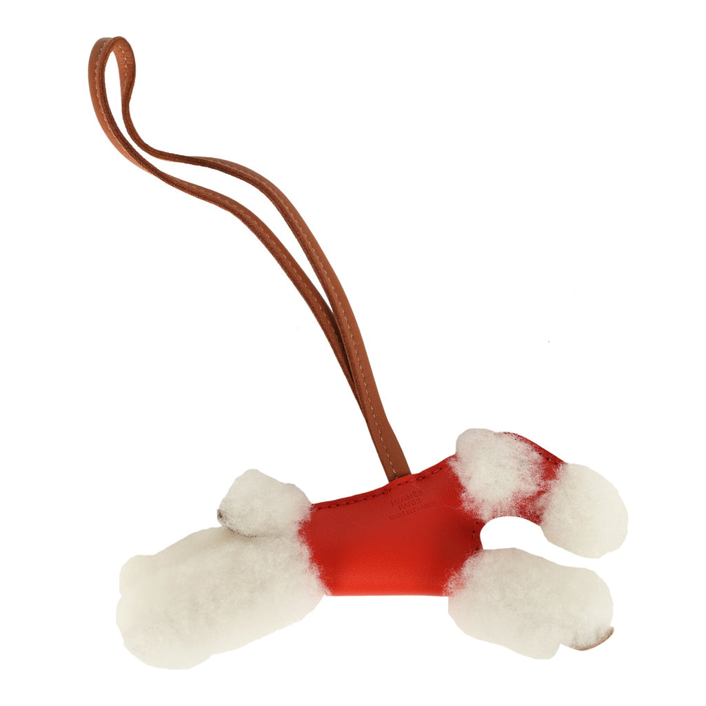 Hermes Budy Charm Capucine And Gold Milo Lambskin And Ecru Merino Wool