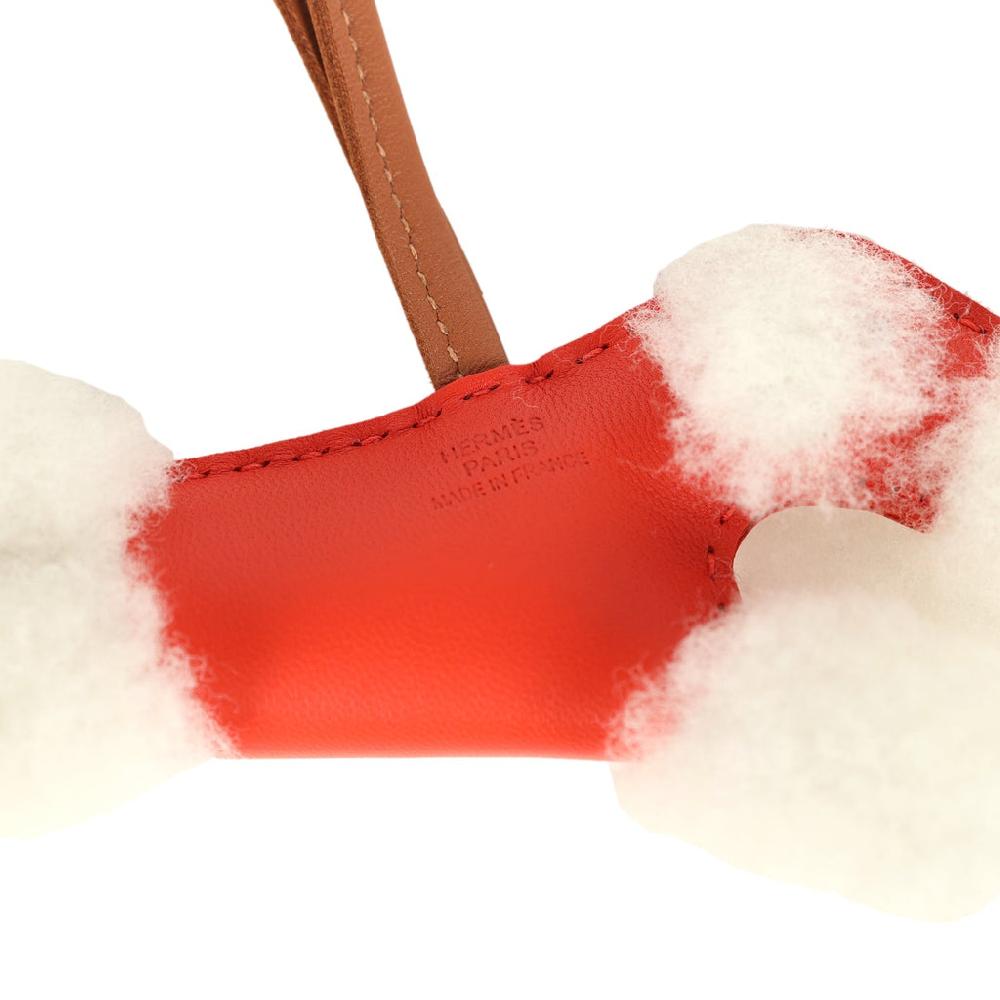 Hermes Budy Charm Capucine And Gold Milo Lambskin And Ecru Merino Wool