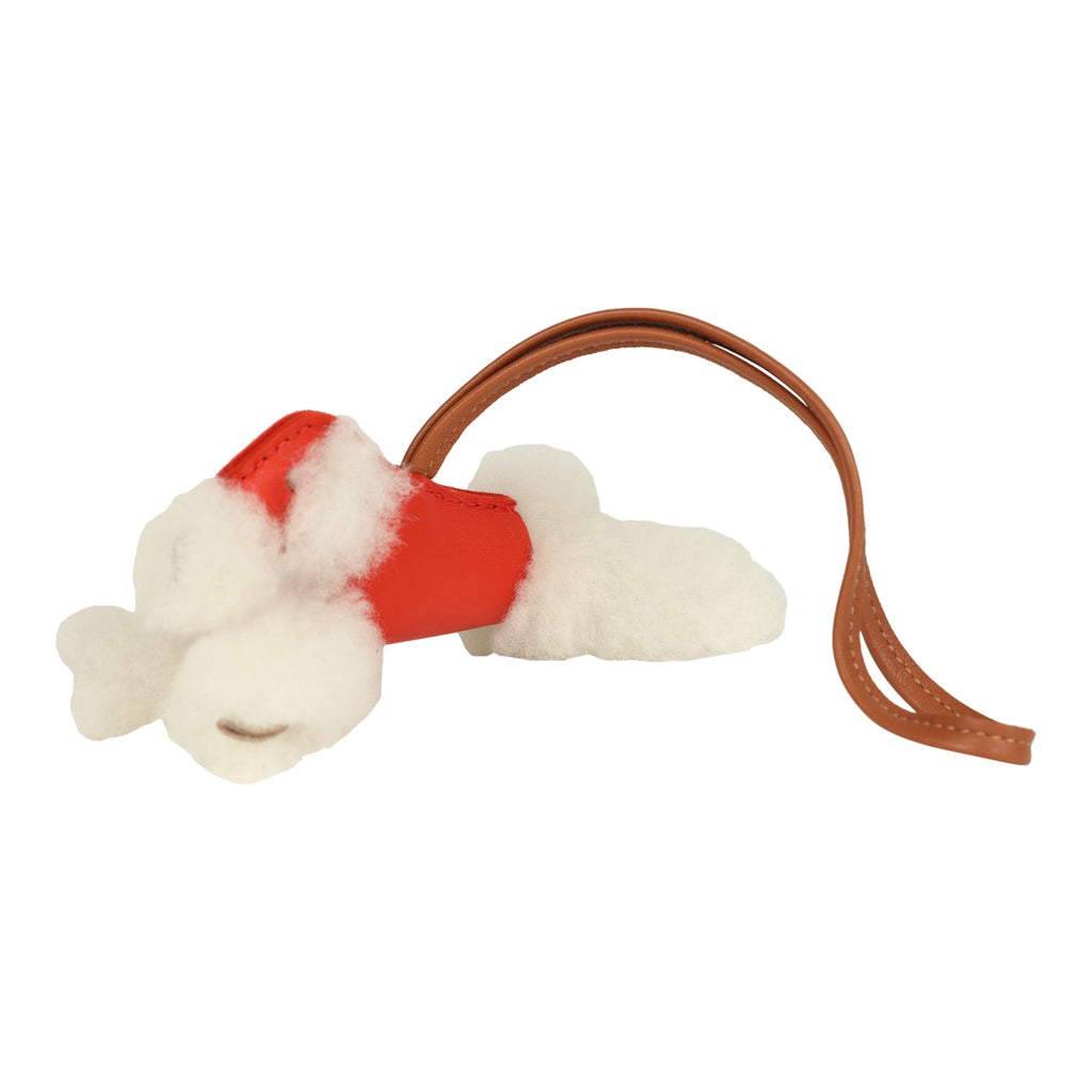 Hermes Budy Charm Capucine And Gold Milo Lambskin And Ecru Merino Wool