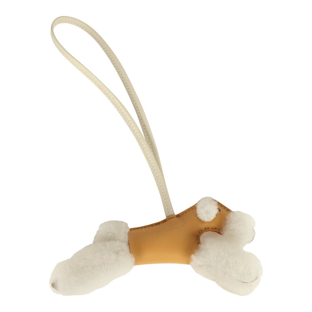 Hermes Budy Charm Paille And Craie Milo Lambskin And Ecru Merino Sheepskin