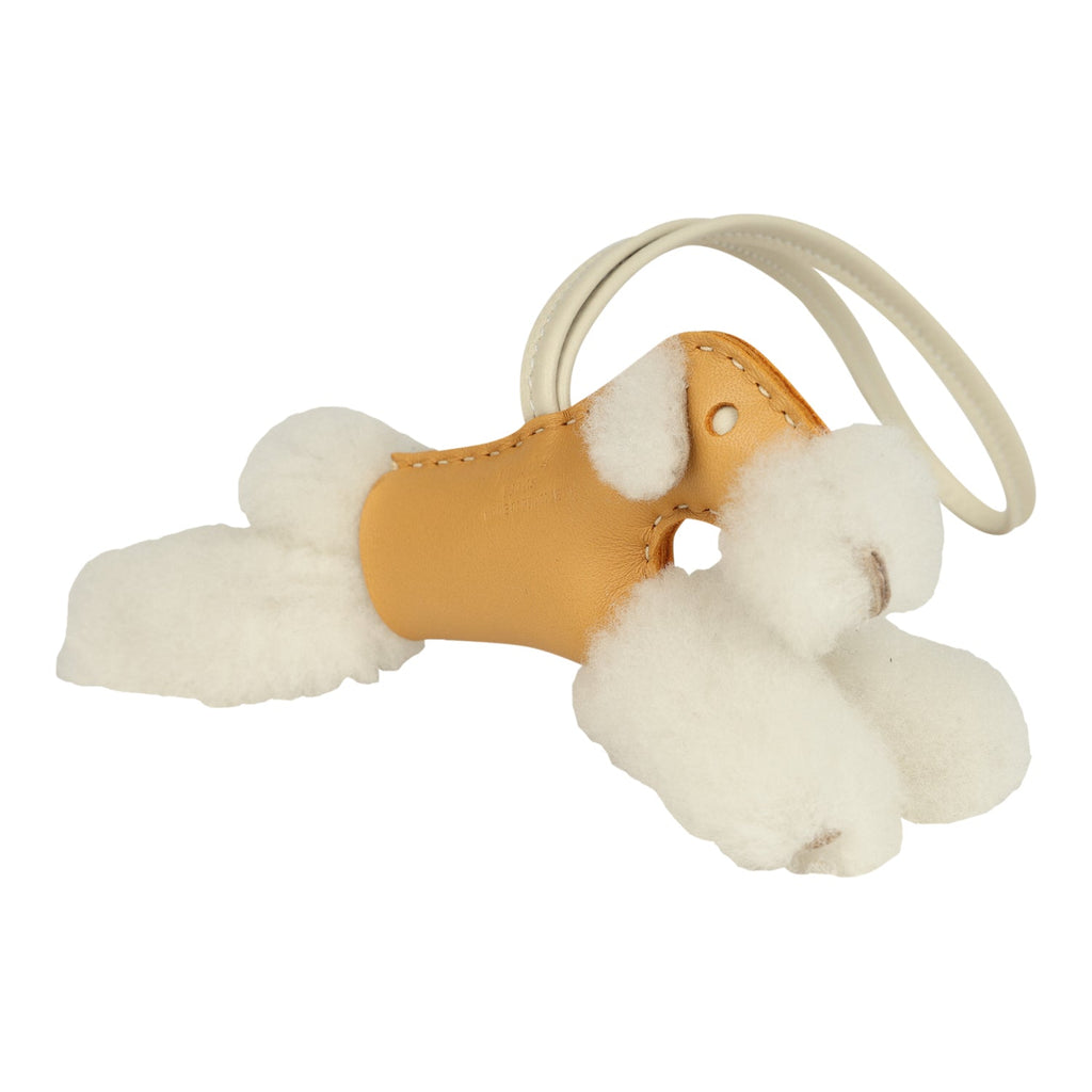 Hermes Budy Charm Paille And Craie Milo Lambskin And Ecru Merino Sheepskin
