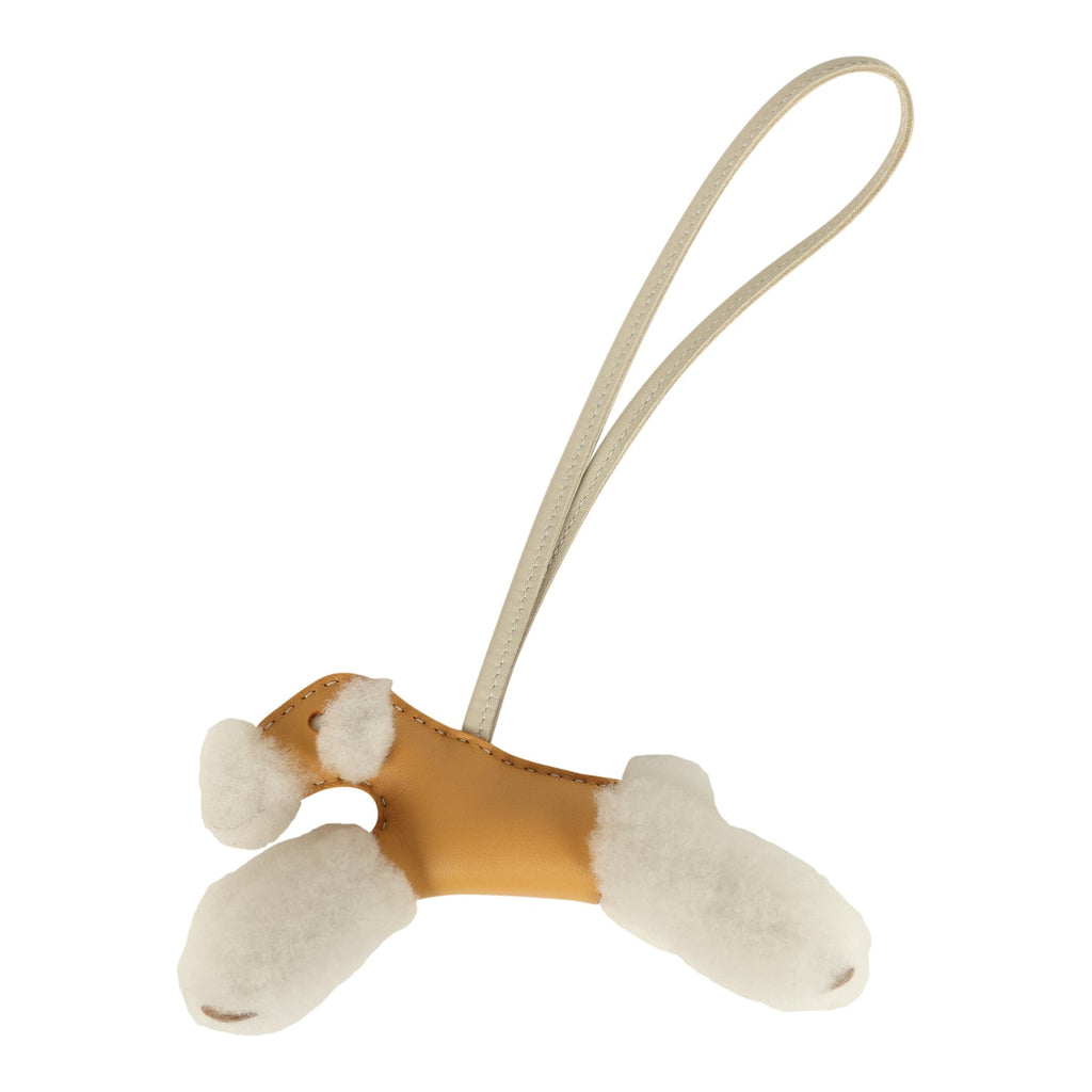 Hermes Budy Charm Paille and Craie Milo Lambskin and Ecru Merino Sheepskin