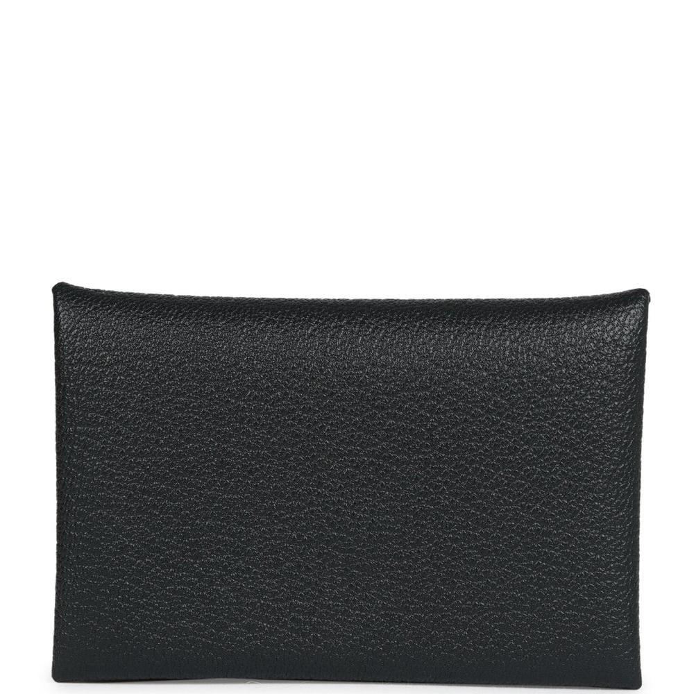 Hermes Calvi Card Holder Black Verso Chevre Palladium Hardware