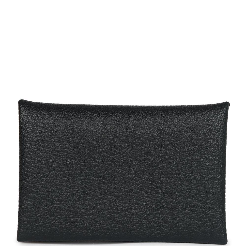 Hermes Calvi Card Holder Black Verso Chevre Palladium Hardware