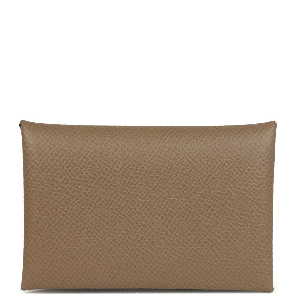 Hermes Calvi Card Holder Etoupe Epsom Palladium Hardware