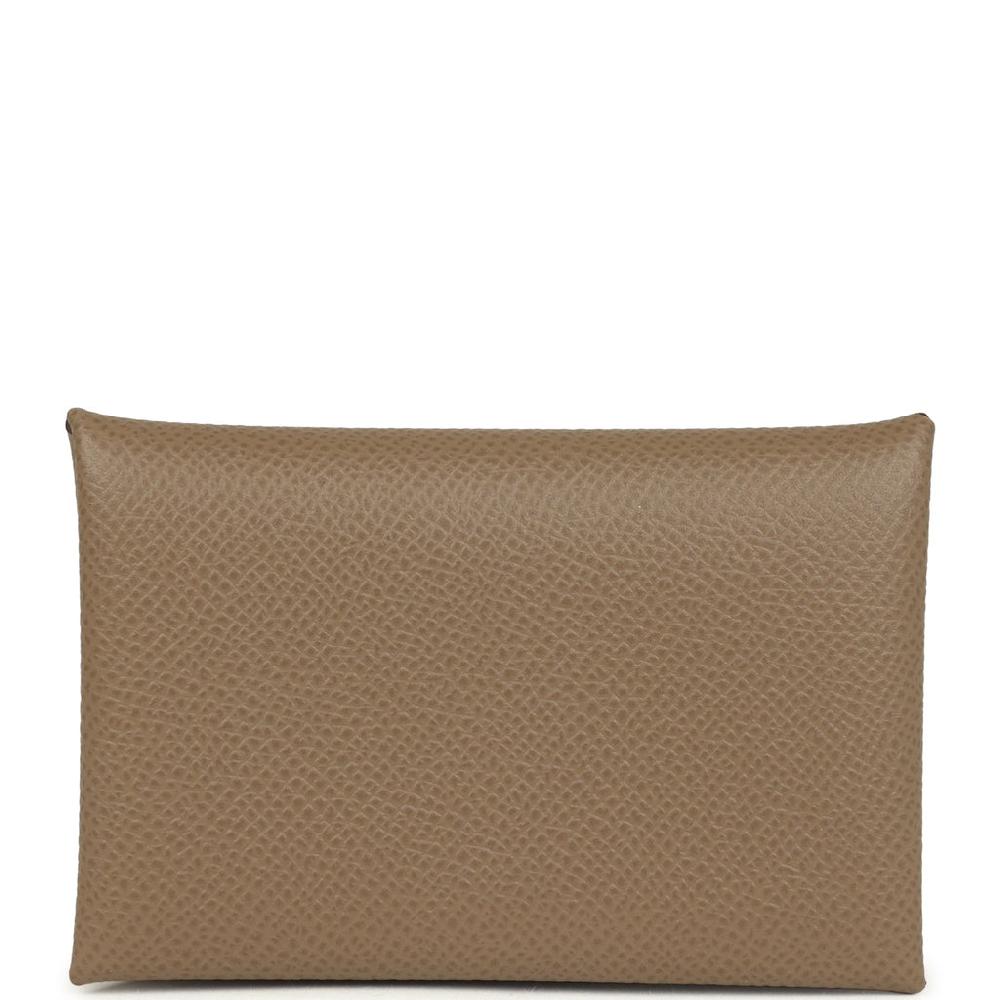 Hermes Calvi Card Holder Etoupe Epsom Palladium Hardware