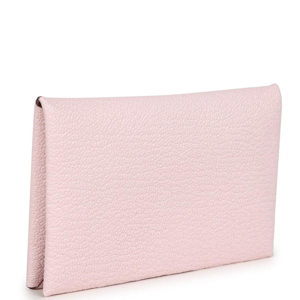 Hermes Calvi Card Holder Rose Darling Chevre Mysore Palladium Hardware