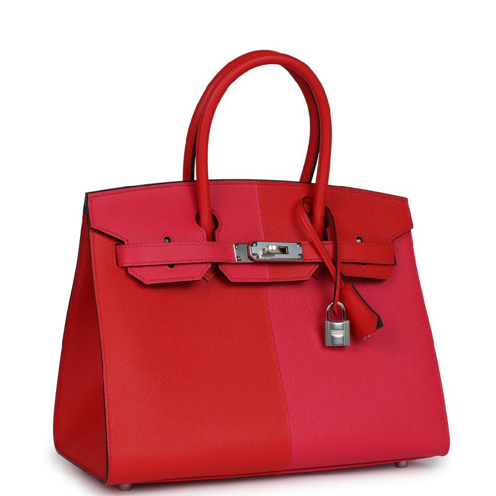 Hermes Casaque Birkin Sellier 30 Rouge De Coeur And Rose Extreme Epsom Palladium Hardware