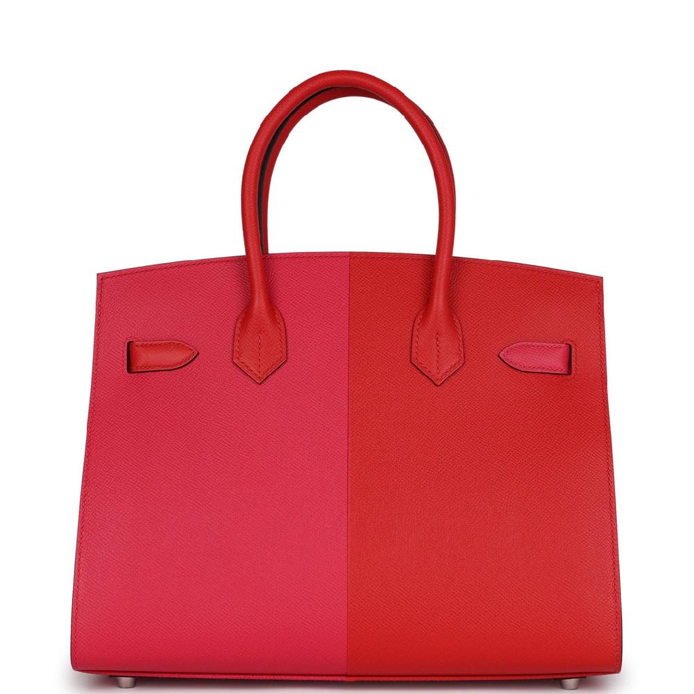 Hermes Casaque Birkin Sellier 30 Rouge De Coeur And Rose Extreme Epsom Palladium Hardware