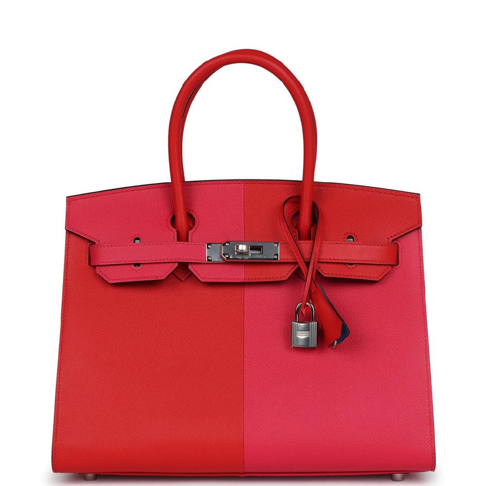 Hermes Casaque Birkin Sellier 30 Rouge De Coeur and Rose Extreme Epsom Palladium Hardware