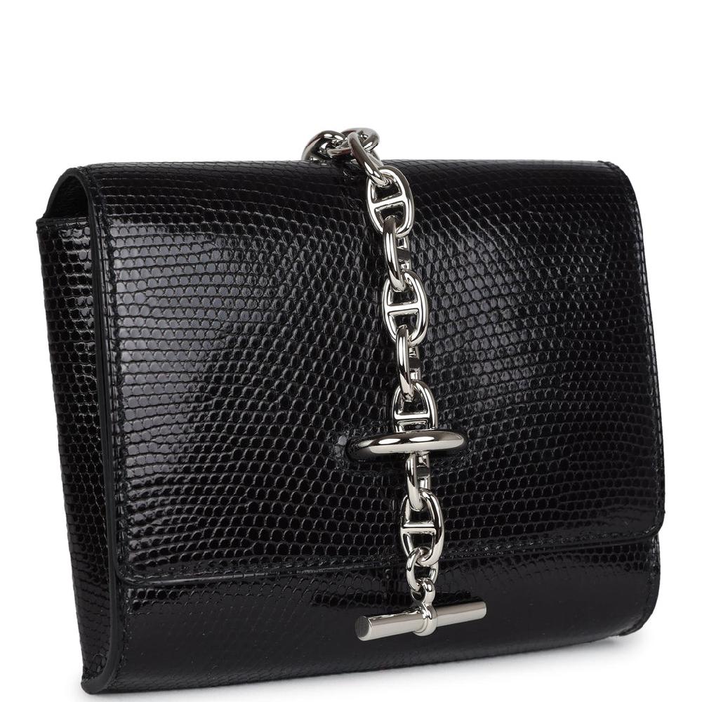 Hermes Chaine D' Ancre Wallet To Go Black Varanus Niloticus Lizard Palladium Hardware