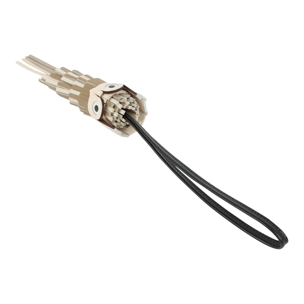 Hermes Chouette Owl Charm Beige Marfa Craie Noir Nata & Blanc Milo Swift And Epsom