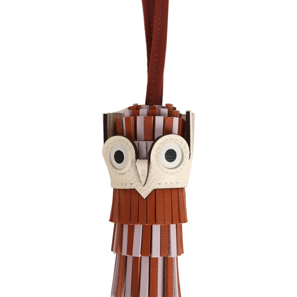 Hermes Chouette Owl Charm Pain D'Epice Mauve Pale Sienne And Nata Milo Swift And Epsom
