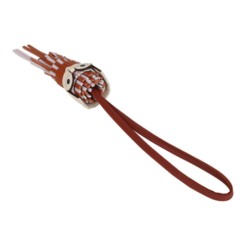 Hermes Chouette Owl Charm Pain D'Epice Mauve Pale Sienne And Nata Milo Swift And Epsom