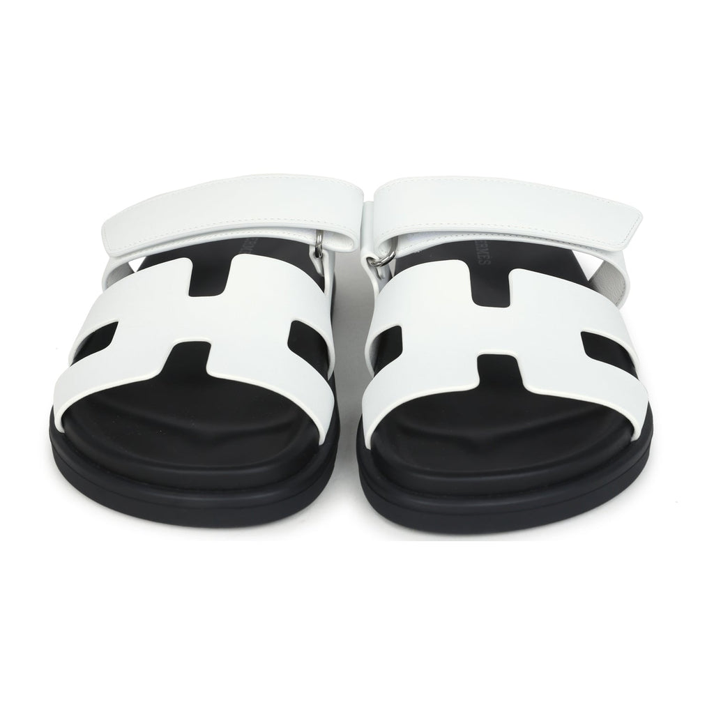 Hermes Chypre Sandals White Calfskin Palladium Hardware 38 EU