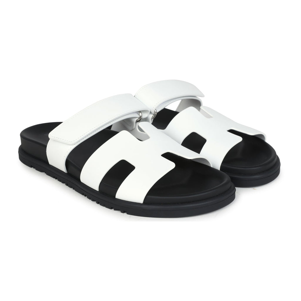 Hermes Chypre Sandals White Calfskin Palladium Hardware 38 EU
