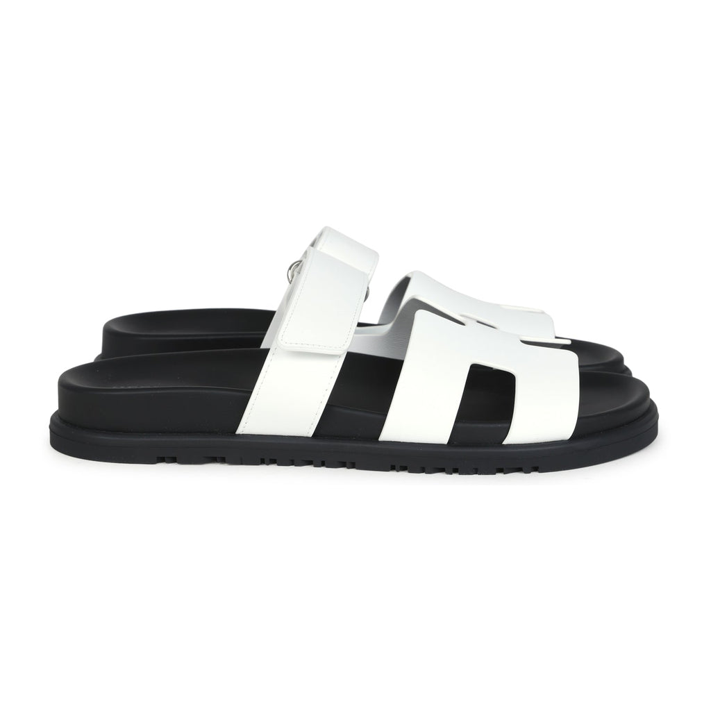 Hermes Chypre Sandals White Calfskin Palladium Hardware 38 EU