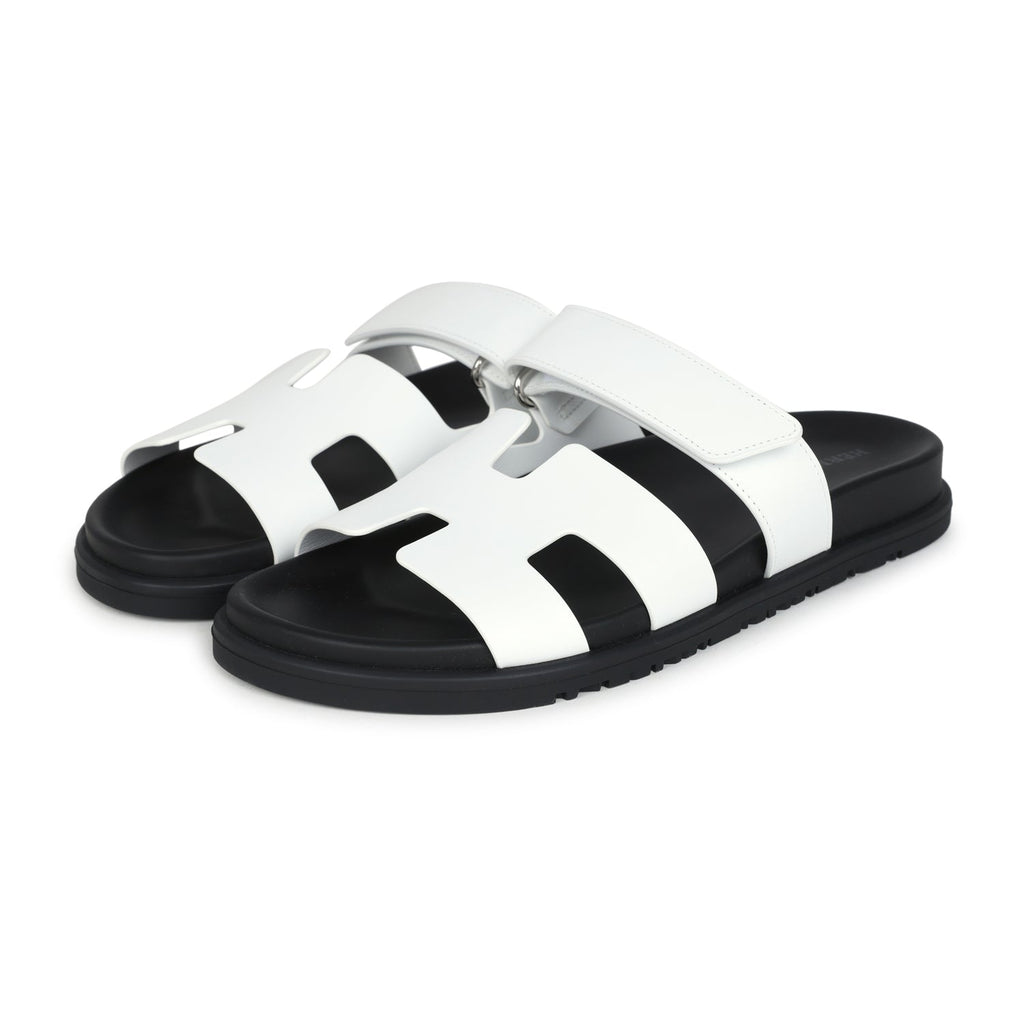 Hermes Chypre Sandals White Calfskin Palladium Hardware 38 EU
