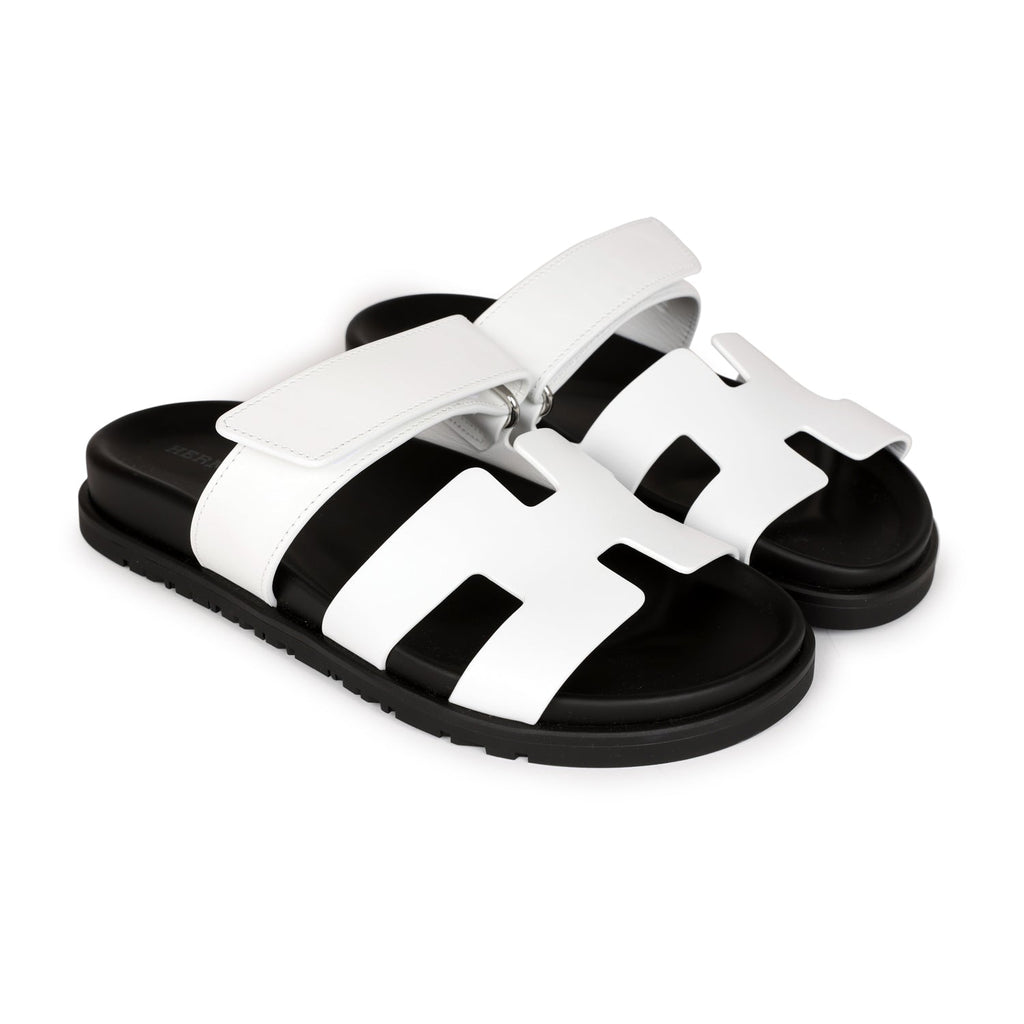 Hermes Chypre Sandals White Palladium Hardware 35.5 EU