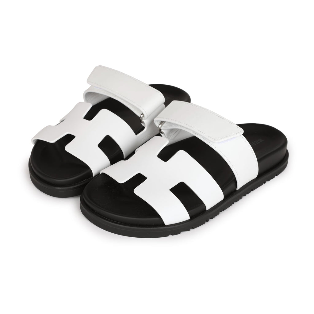 Hermes Chypre Sandals White Palladium Hardware 35.5 EU
