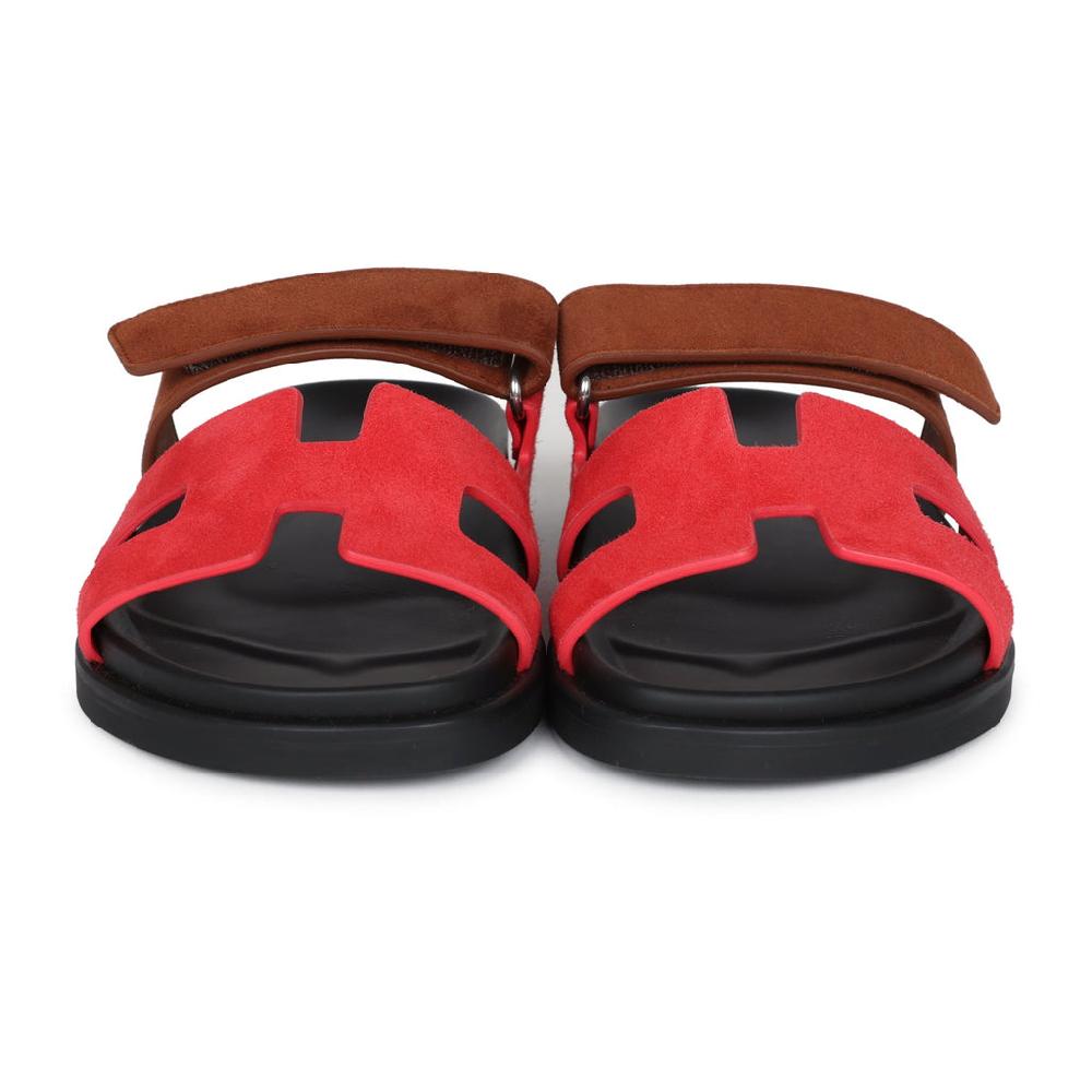 Hermes Chypre Techno Sandal Rouge Cinetique/Gold Suede Palladium Hardware 36.5 EU