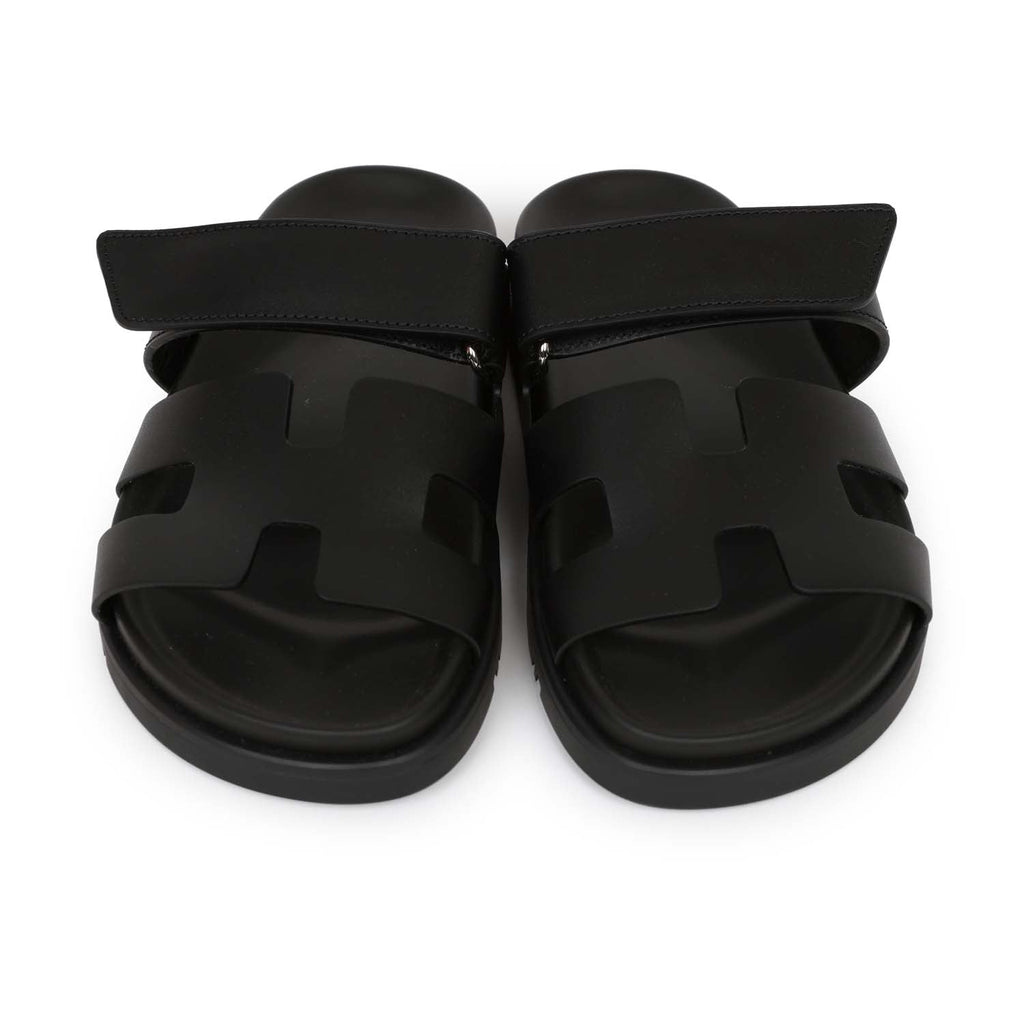 Hermes Chypre Techno Sandals Black Calfskin Palladium Hardware 35 EU