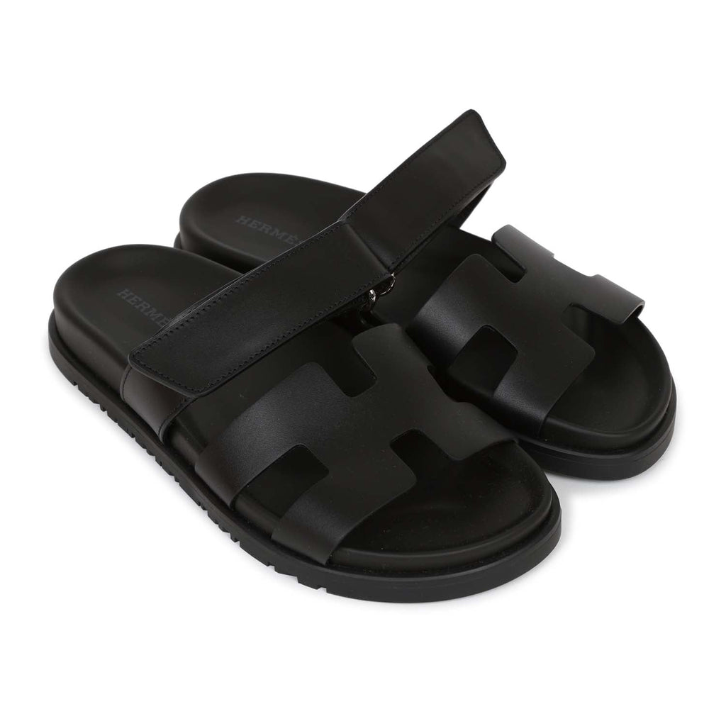 Hermes Chypre Techno Sandals Black Calfskin Palladium Hardware 35 EU
