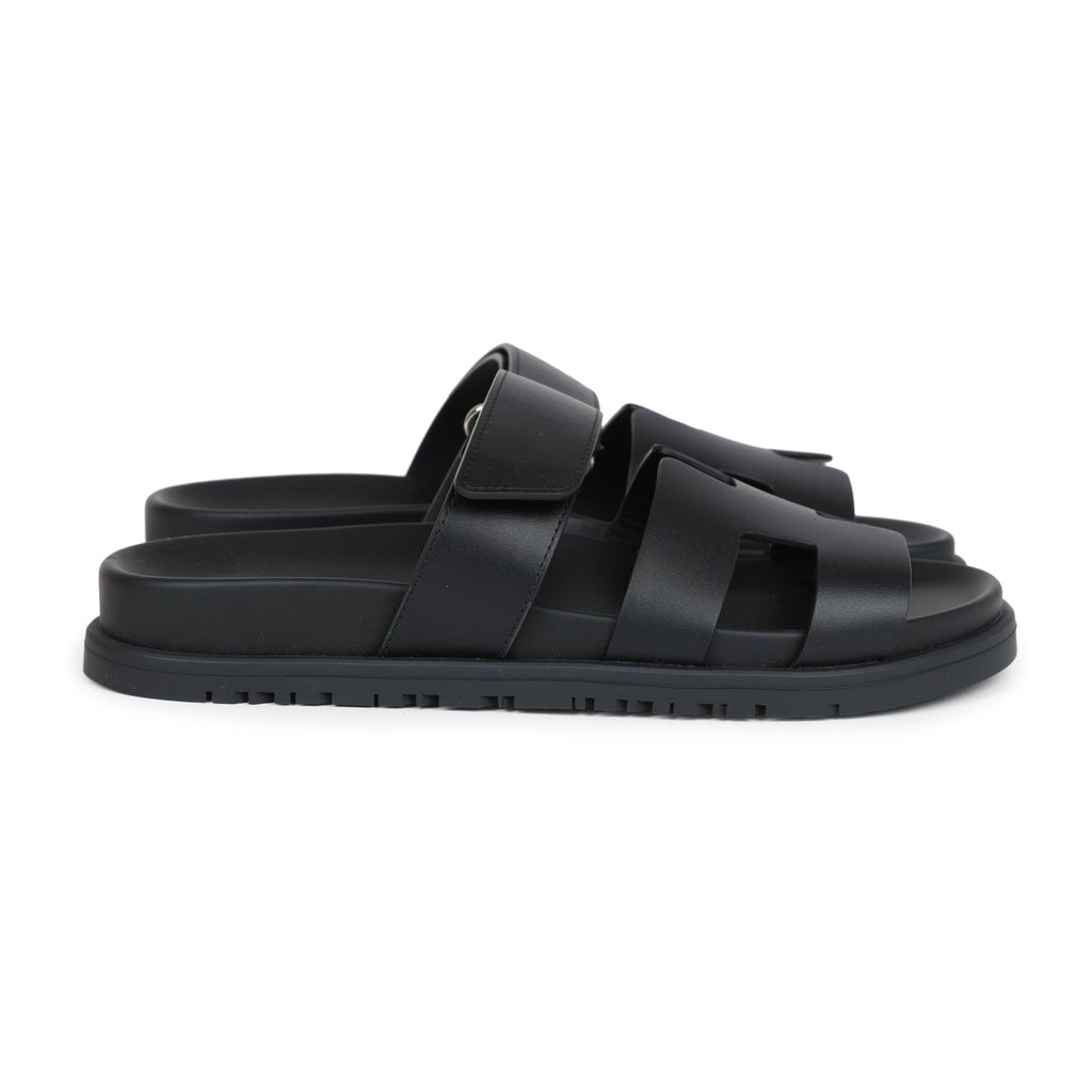 Hermes Chypre Techno Sandals Black Calfskin Palladium Hardware 36.5 EU