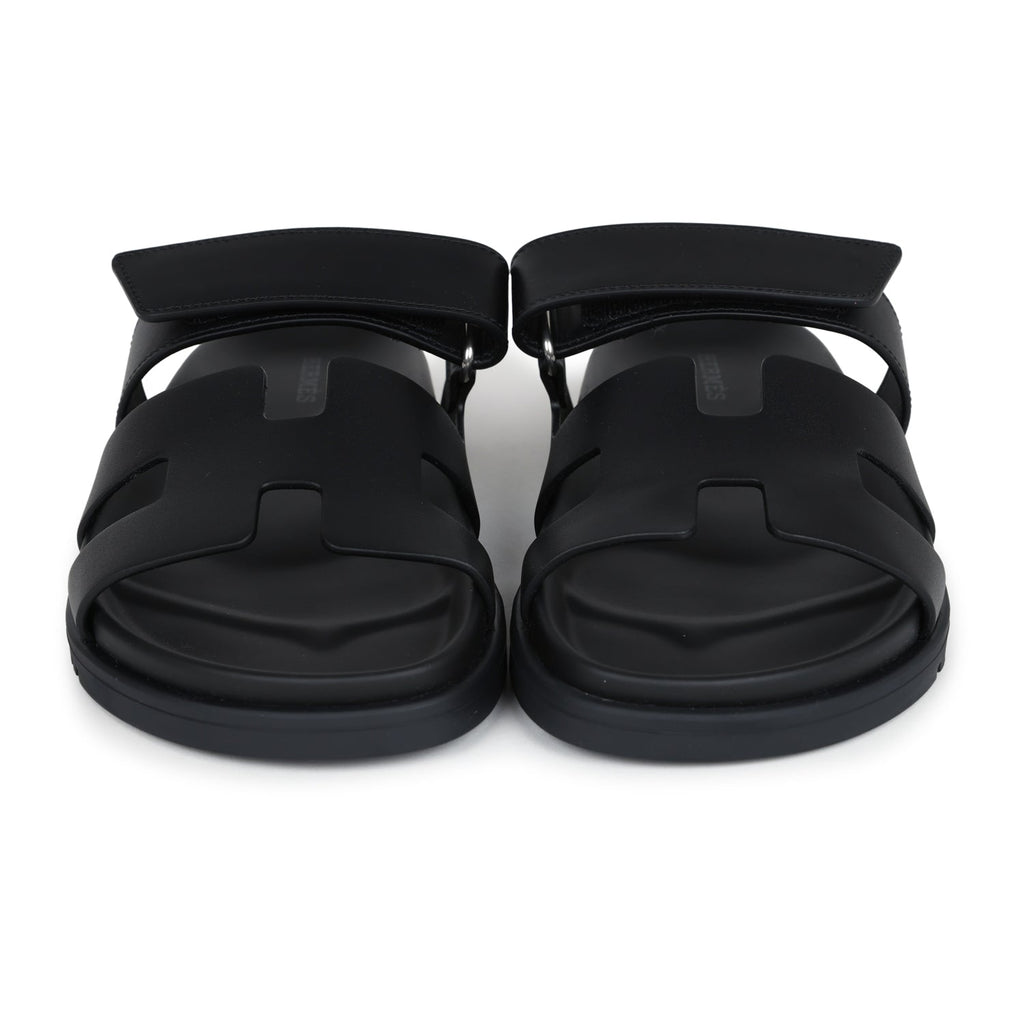 Hermes Chypre Techno Sandals Black Calfskin Palladium Hardware 37 EU
