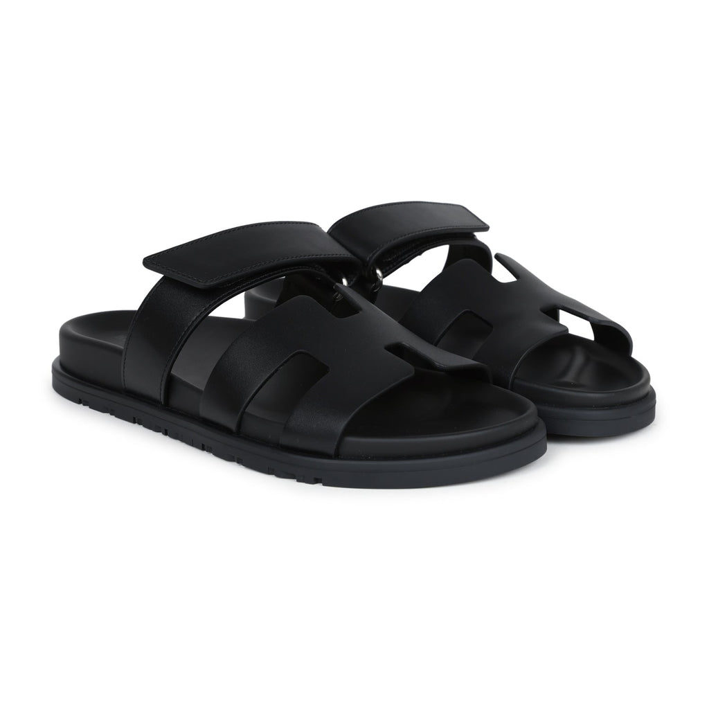 Hermes Chypre Techno Sandals Black Calfskin Palladium Hardware 37 EU