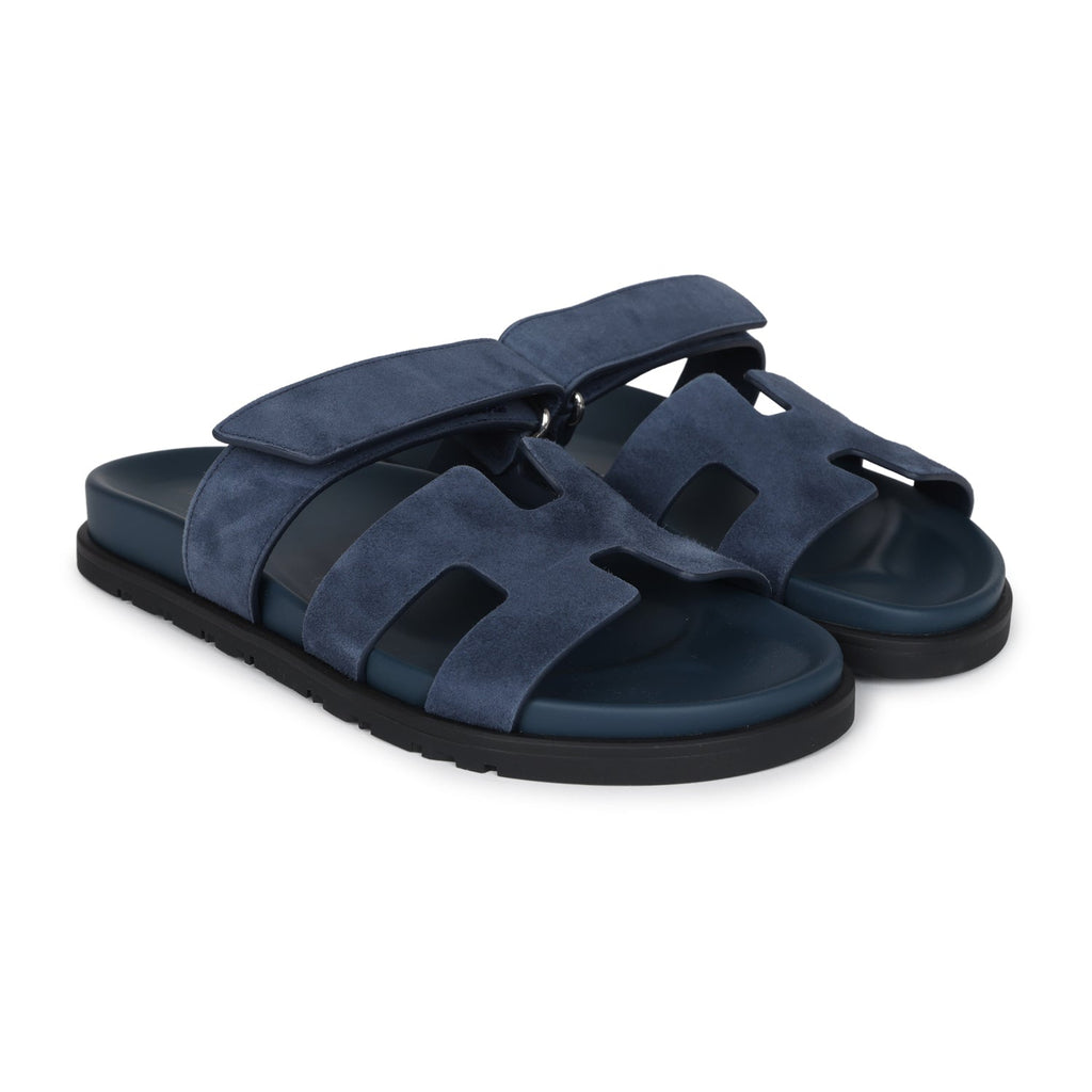 Hermes Chypre Techno Sandals Bleu Celeste Suede Palladium Hardware 37 EU