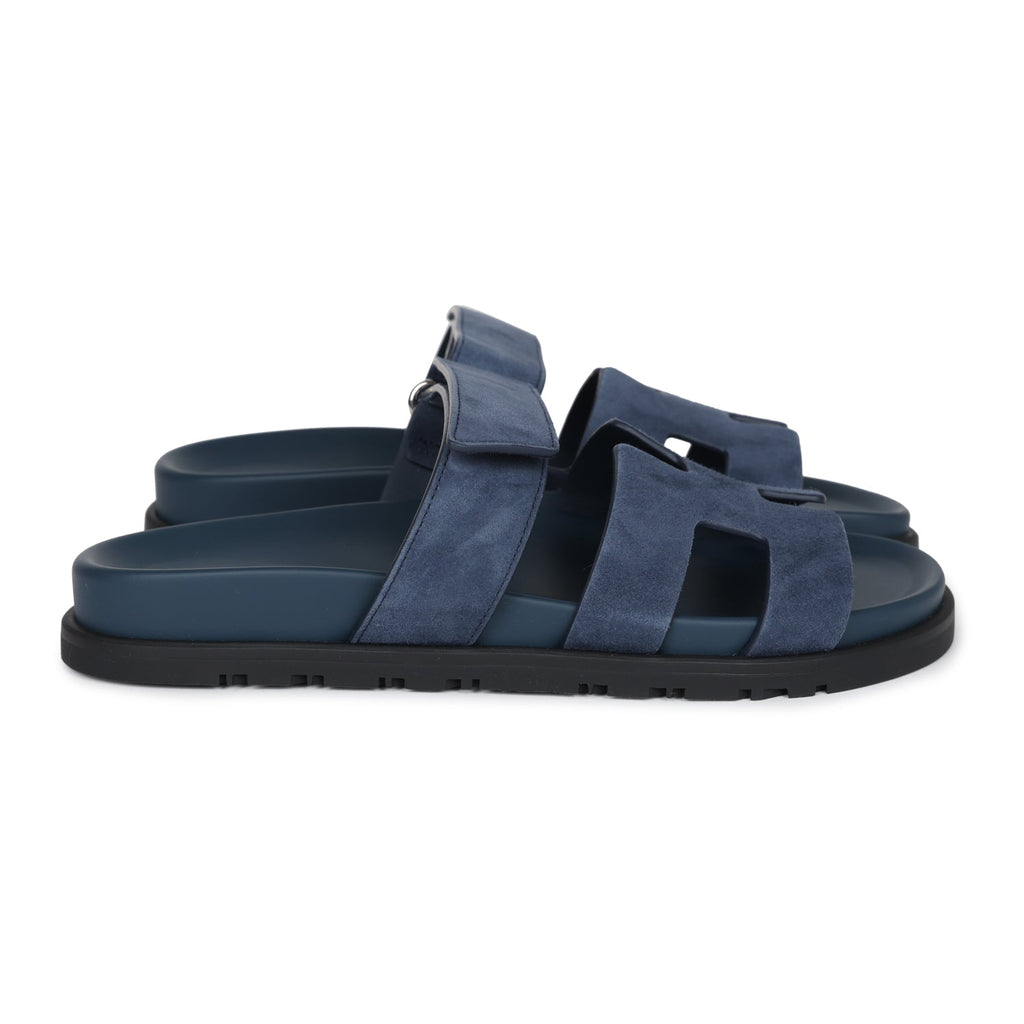 Hermes Chypre Techno Sandals Bleu Celeste Suede Palladium Hardware 37 EU