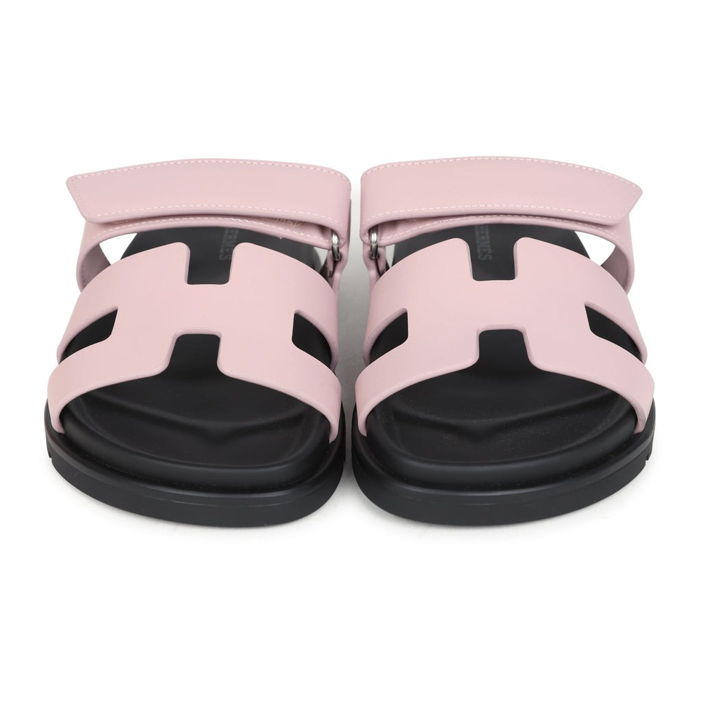 Hermes Chypre Techno Sandals Rose Cancan Calfskin Palladium Hardware 35 EU