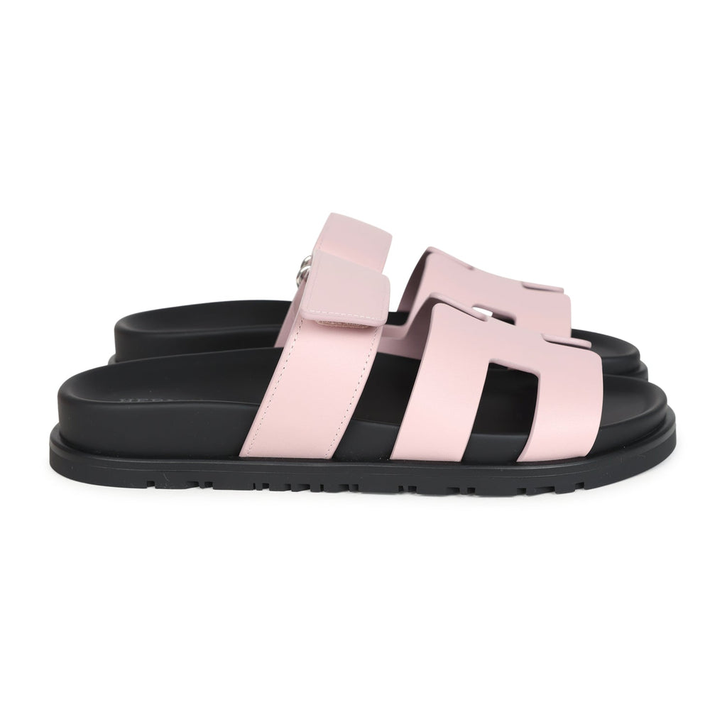 Hermes Chypre Techno Sandals Rose Cancan Calfskin Palladium Hardware 35 EU