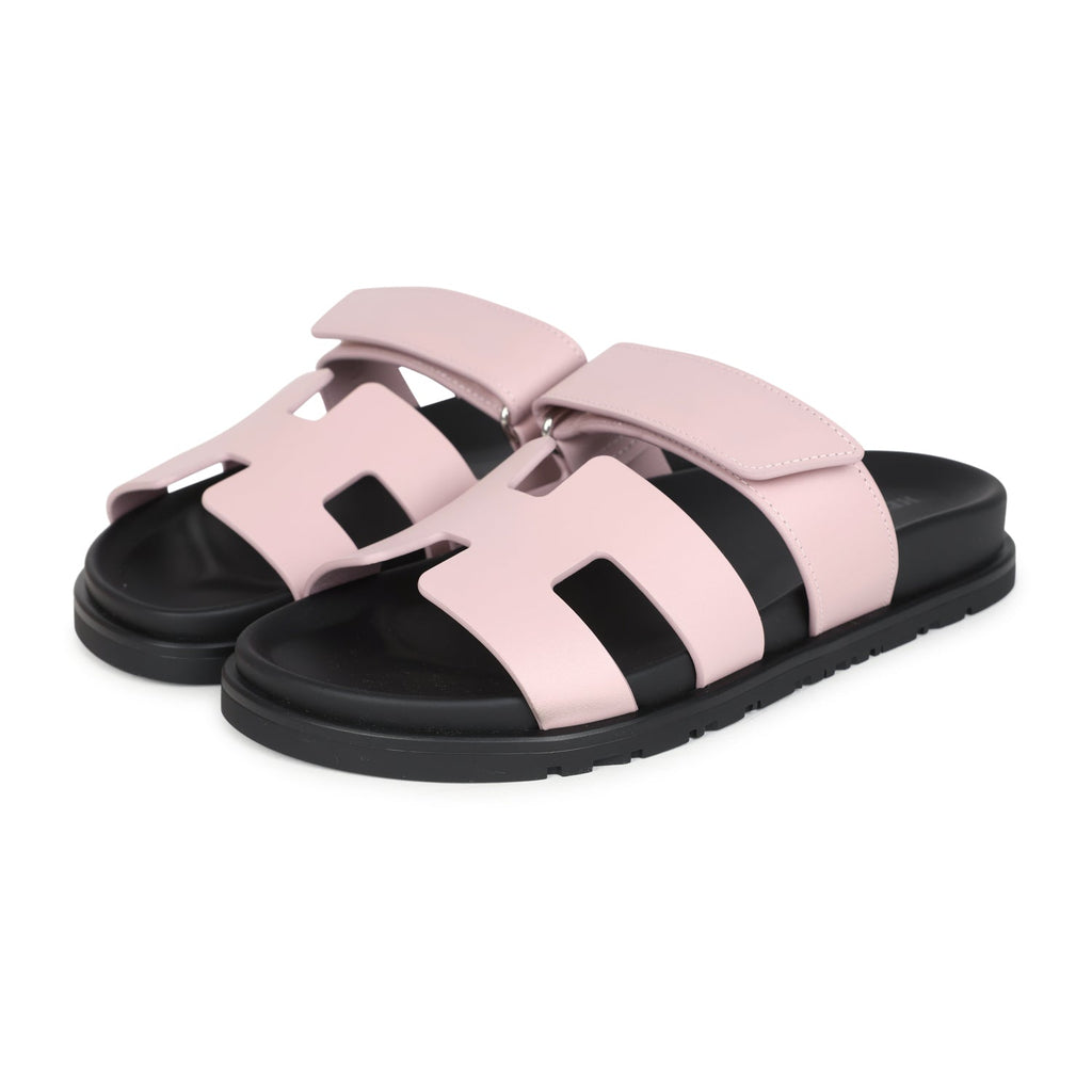 Hermes Chypre Techno Sandals Rose Cancan Calfskin Palladium Hardware 35 EU