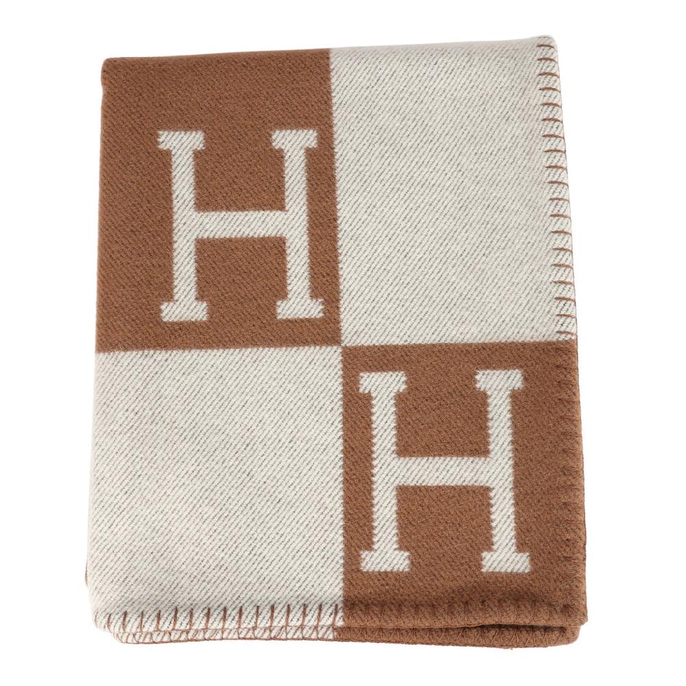 Hermes "Classic Avalon" Ecru and Camel Blanket