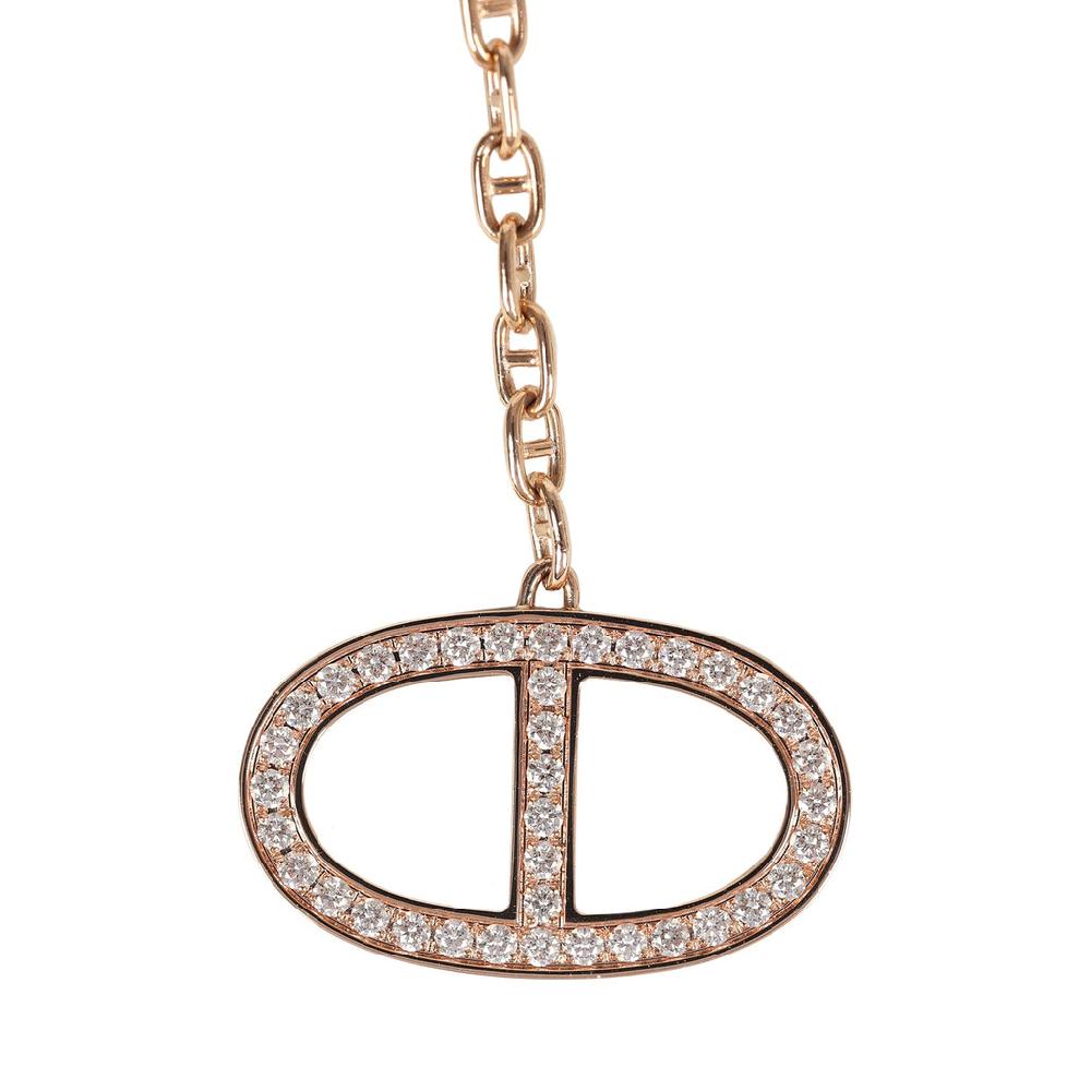 Hermes Collier Chaine D'Ancre Contour Pendant GM Necklace 18K Rose Gold & Diamonds
