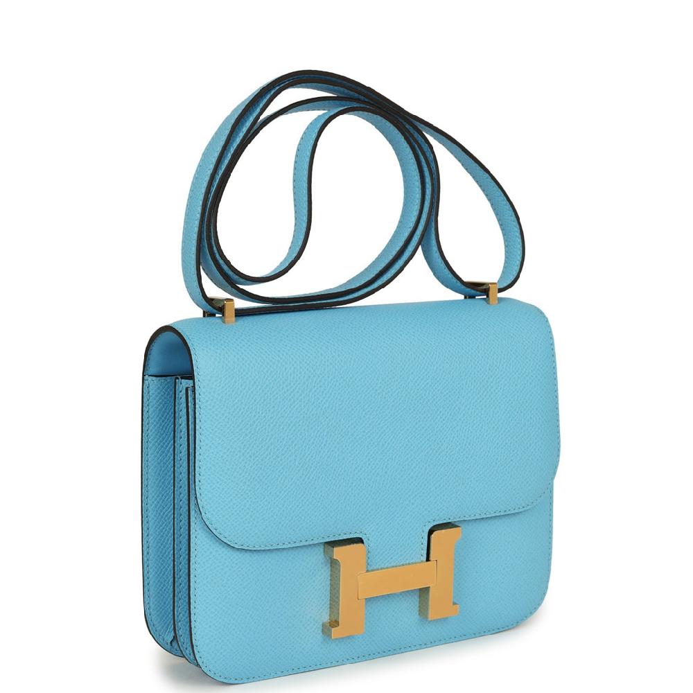 Hermes Constance 1-18 Celeste Epsom Gold Hardware