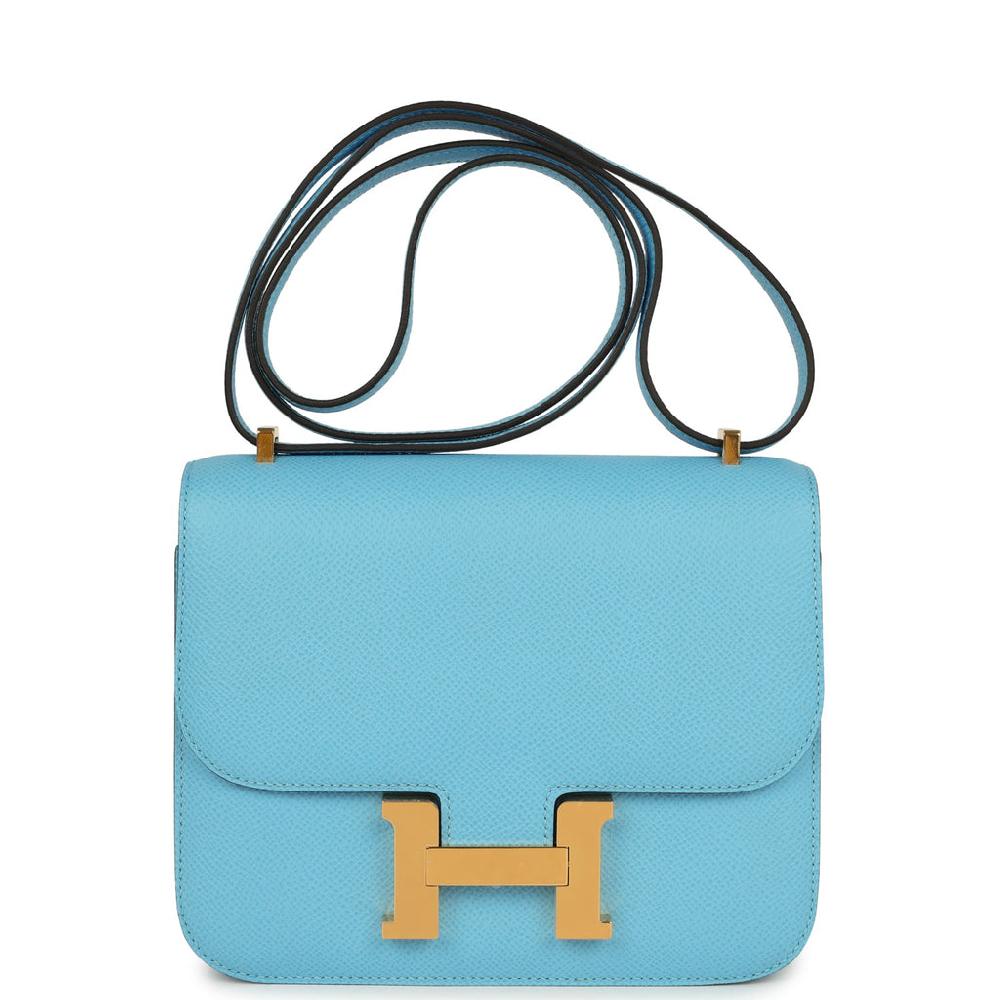 Hermes Constance 1-18 Celeste Epsom Gold Hardware