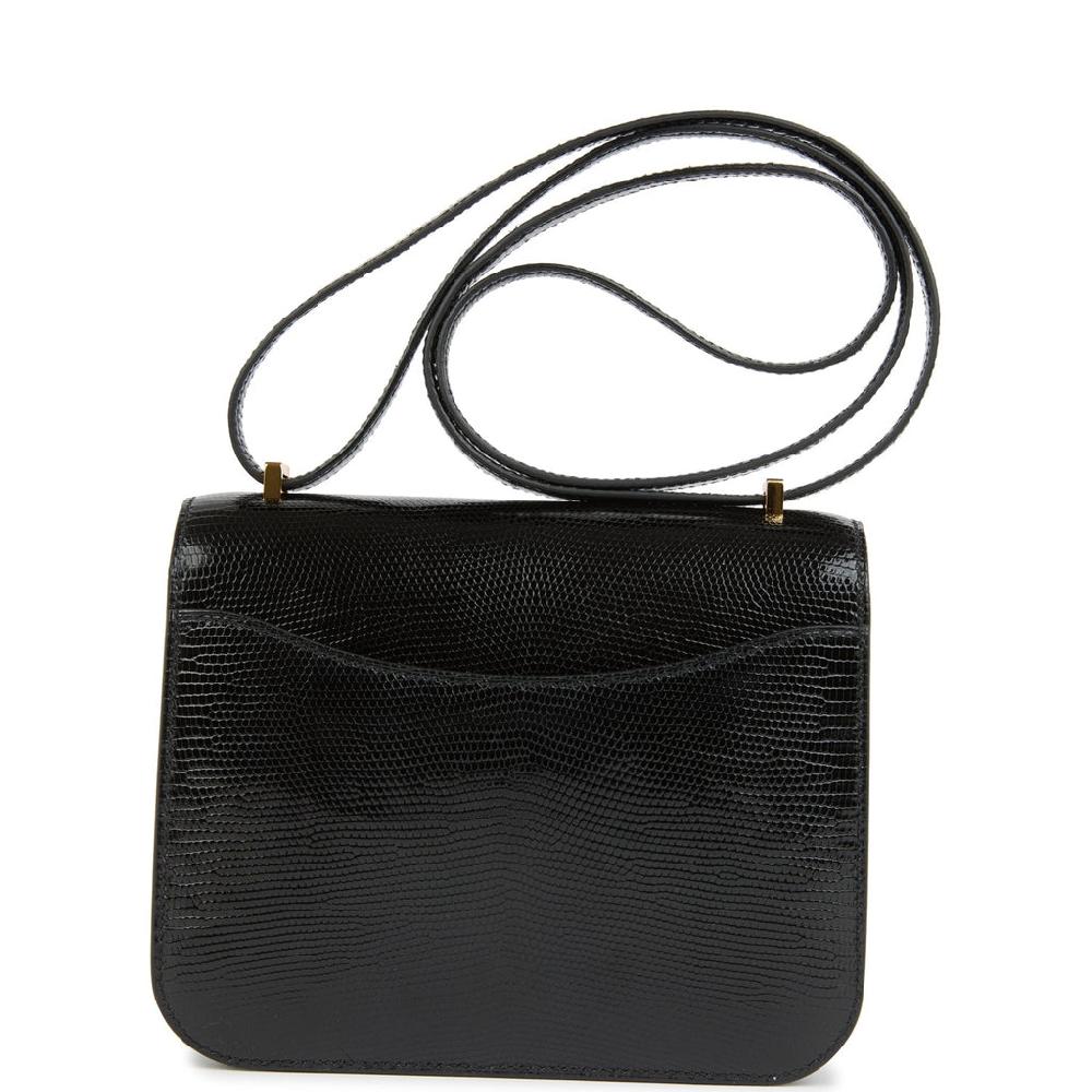 Hermes Constance 18 Black Varanus Salvator Lizard Gold Hardware