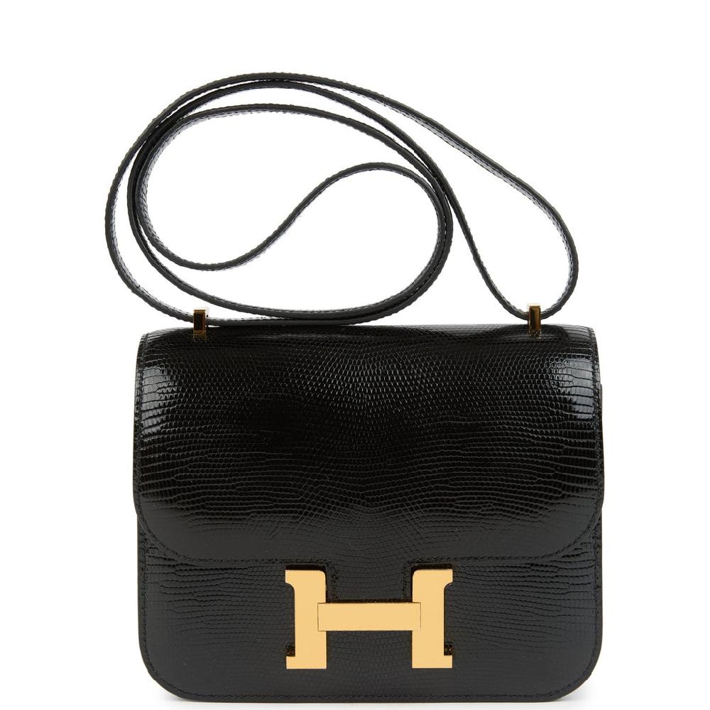 Hermes Constance 18 Black Varanus Salvator Lizard Gold Hardware