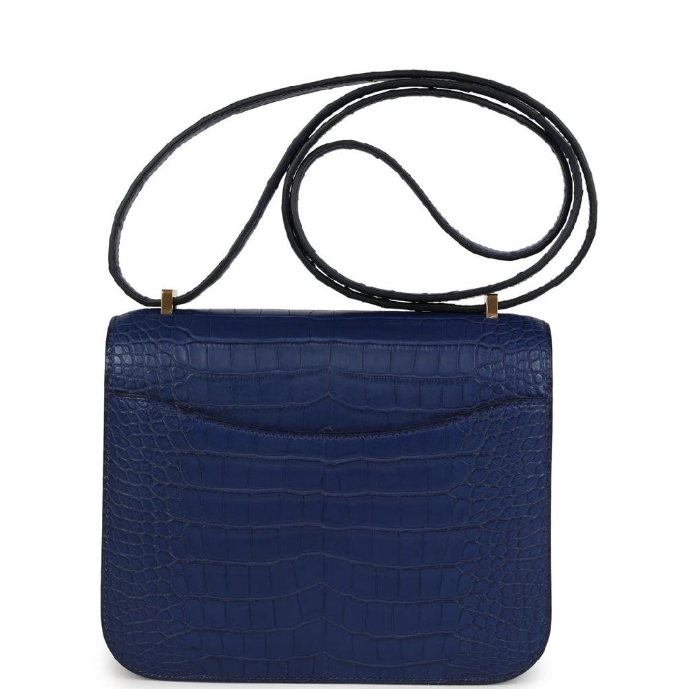 Hermes Constance 18 Bleu Saphir Matte Alligator Gold Hardware
