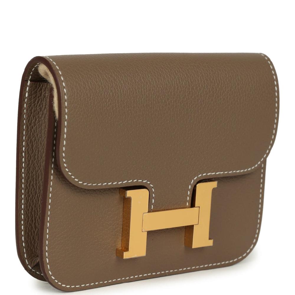 Hermes Constance Slim Compact Wallet Etoupe Evercolor Gold Hardware