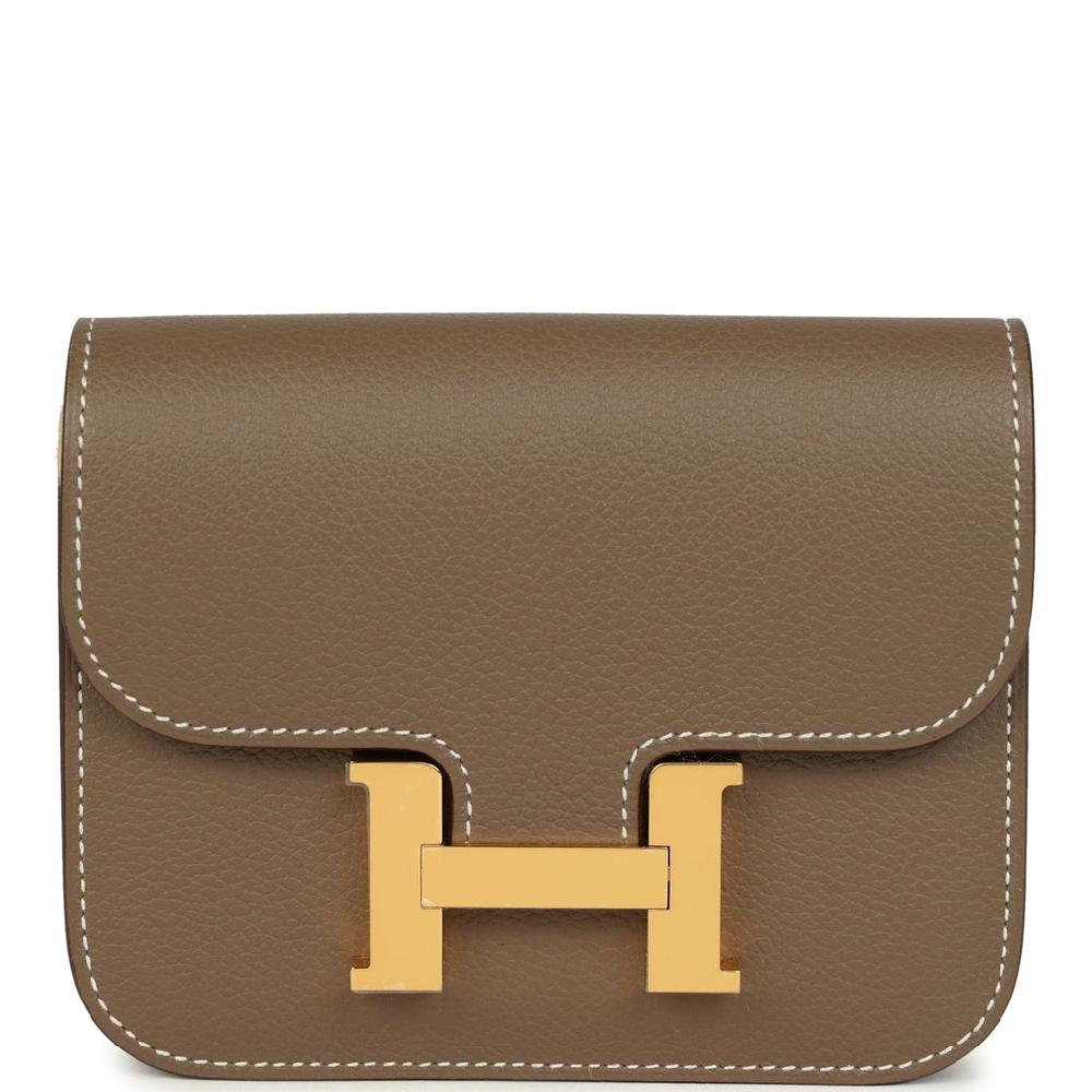 Hermes Constance Slim Compact Wallet Etoupe Evercolor Gold Hardware