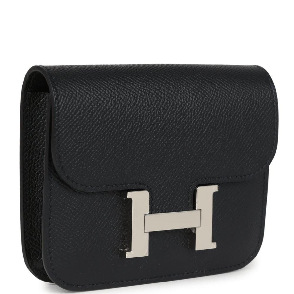 Hermes Constance Slim Wallet Black Epsom Palladium Hardware