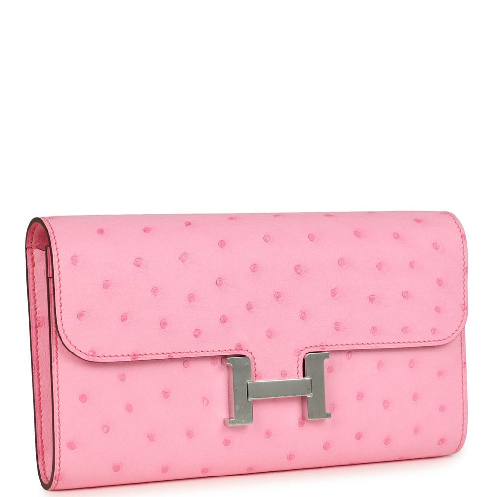 Hermes Constance To Go Wallet Bubblegum Ostrich Palladium Hardware