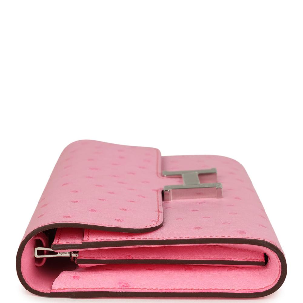Hermes Constance To Go Wallet Bubblegum Ostrich Palladium Hardware